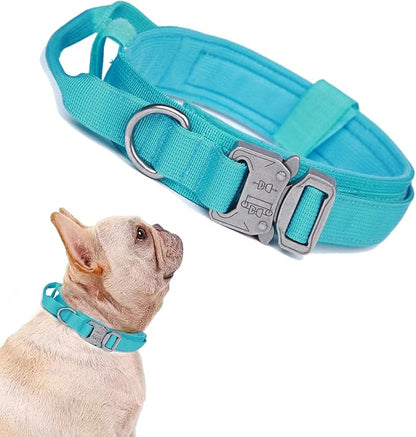 Xqpetlihai Tactical Dog Collar Adjustable Military Nylon Dog Collar with Control Handle and Heavy Duty Metal Buckle for Medium and Large Dogs (Blue,S)