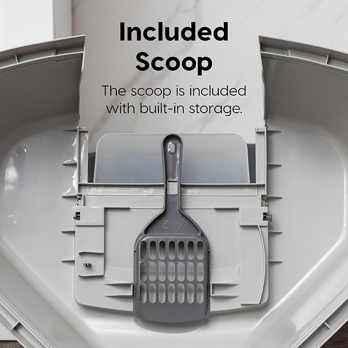 IRIS USA Corner Cat Litter Box - Enclosed Corner Litter Box with Scoop, Hooded Litter Tray for Corners, Space-Saving Covered Litter Box, Odor Defensive, Dark Gray
