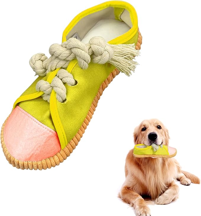 WishLotus Shoes-Shaped Dog Chew Toys, Tear-Resistant Plush Toys for Teeth Grinding & Relieve Boredom - Yellow