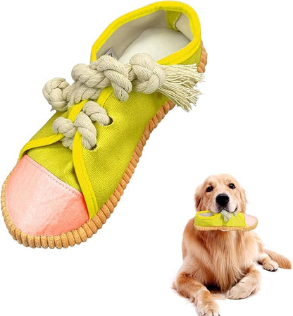 WishLotus Shoes-Shaped Dog Chew Toys, Tear-Resistant Plush Toys for Teeth Grinding & Relieve Boredom - Yellow