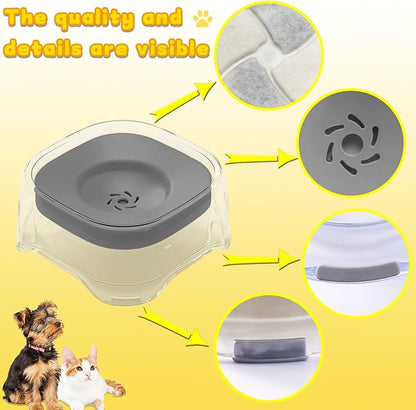 Splash-Proof Cat & Dog Water Bowl 2L Anti-Spill Design Reduces Refill Frequency Splash-Resistant Bowl Keeps Surroundings Clean Slow-Drink Bowl Designed for Pets Who Splash Water- (Grey)