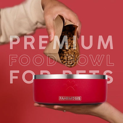 32 Oz Dog Bowl with Slow Feeder Insert Stainless Steel Pet Water Bowl for Medium & Large Breed Non Slip Rubber Base & Plastic Puzzle Feeder - Red