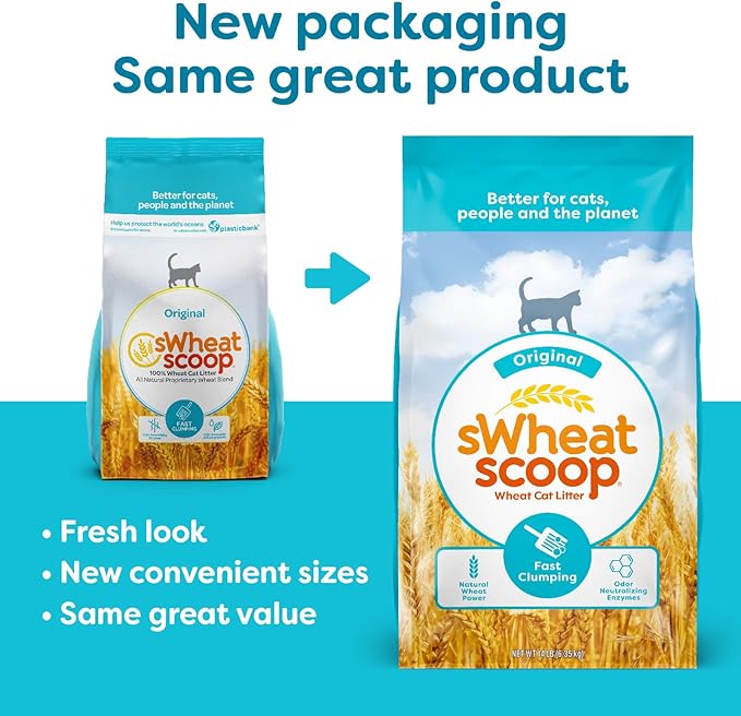 sWheat Scoop Natural Wheat Cat Litter, Original, Fast Clumping with Odor Neutralizing Enzymes, 14 Pound Bag