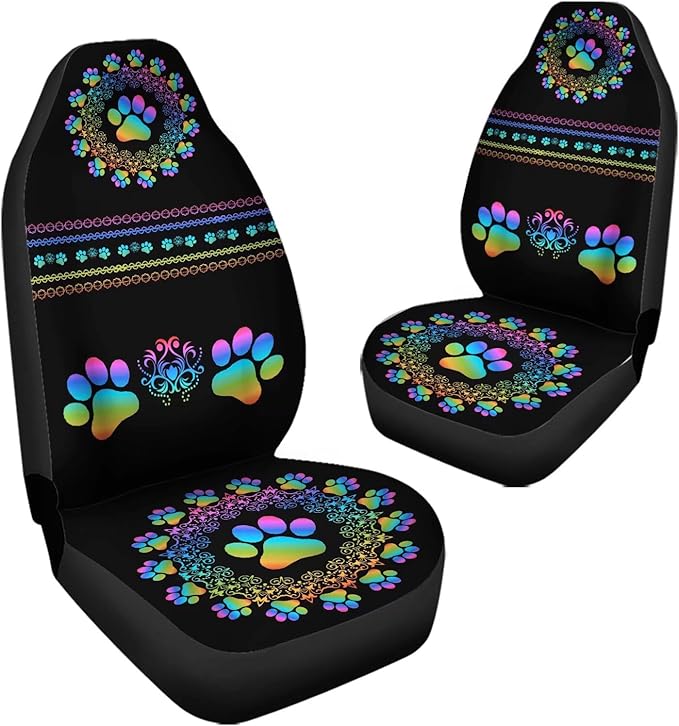 Waterproof Car Seat Covers for Women Men, Boho Mandala Gradiant Dog Paw Print Seat Protector Auto Decorations Accessories for SUV Truck Vans Sedans