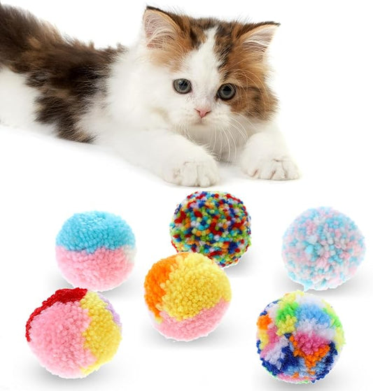 Bremorou 6 Pcs Soft Plush Cat Ball 2 Inch Rainbow Cat Toy Balls Colorful Cat Pom Pom Balls Small Cat Toy Ball Plush Kitty Soft Woolen Yarn Puffs for Indoor Cats Kitten Exercising Playing