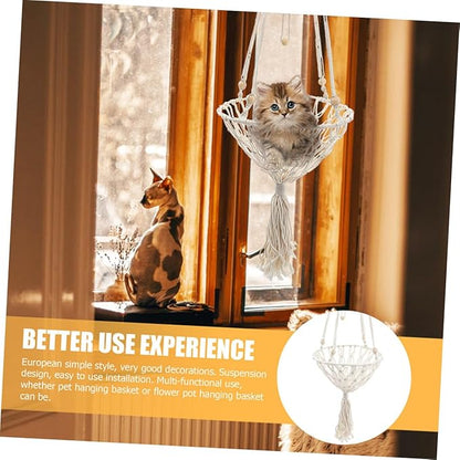 GANAZONO Decorative Bohemian Woven Hanging Cat Hammock 40cm Wear-Resistant Cat Bed Nest for Indoor Pets and Kittens to 30 Lbs