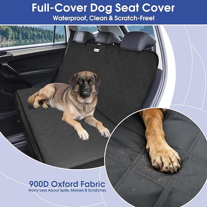 ALLANSING Upgraded 900D Heavy Duty Dog Back Bench Seat Cover, Car Seat Protector, Fits Compact Cars & SUVs, 3 Seatbelts & Armrest Compatible, Waterproof Nonslip Pet Backseat Cover for Dogs & Kids