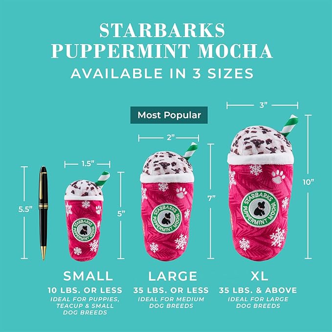 Haute Diggity Dog Starbarks Puppermint Mocha, Plush Holiday Christmas Dog Toys with Interactive Squeaker, Stimulating Pet Enrichment, Machine-Washable & Safe Materials for All Breeds, Size XL