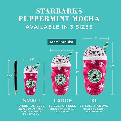 Haute Diggity Dog Starbarks Puppermint Mocha, Plush Holiday Christmas Dog Toys with Interactive Squeaker, Stimulating Pet Enrichment, Machine-Washable & Safe Materials for All Breeds, Size XL