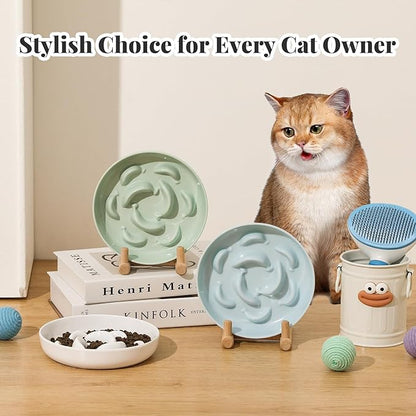 Melamine Cat Slow Feeder Bowl - Pastel Series Cat Plate for Dry and Wet Food - Cute Maze Feeder Dish for Healthy Eating - Dishwasher Safe - 6.3''W x 1.2''H - 7 OZ - Ivory White