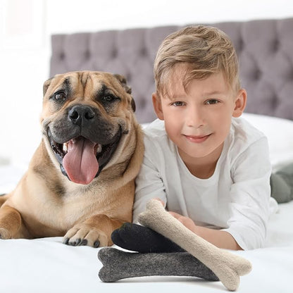 Glaciart One Felted Wool Dog Chew Bone (3 Pcs)| Durable Dog Chew Toy, Puppy Chew Toys for Teething & Dog Teeth Cleaning | Pet Toys Fetch Games & for Anxiety/Boredom | Great for Small or Medium