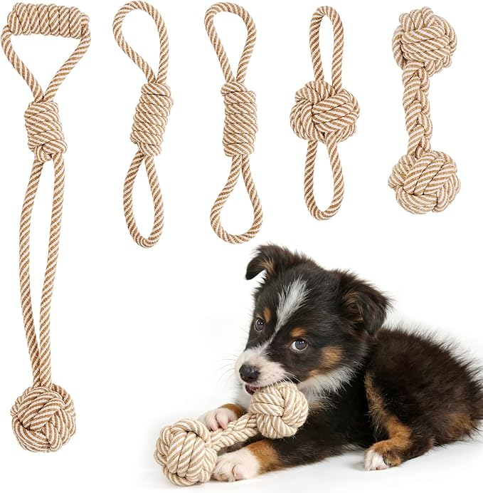 Dog Rope Toy for Small Dog 5pcs, Natural Chew Toys for Puppy, Medium & Small Dogs, Tug of War Rope for Puppies Clean & Relieve Teething
