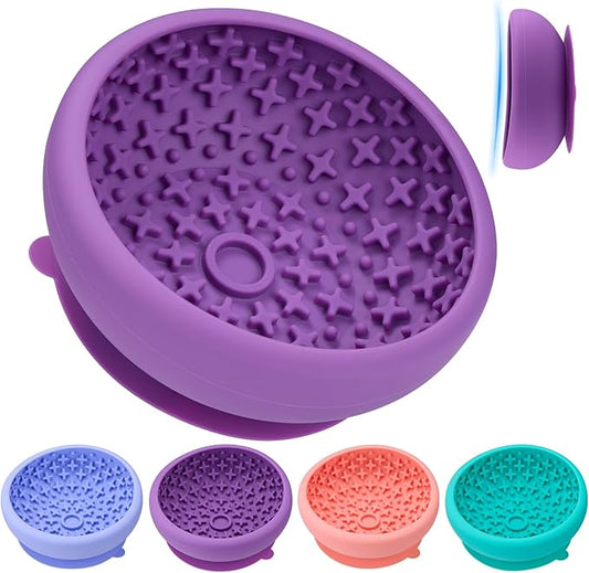 Dog Lick Bowl Slow Feeder with Slanted Anti-Spill Design, Extra-Thick Bite-Resistant Rim, Strong Suction Base, Freezer Safe for Frozen Treats — A Cleaner Alternative to Lick Mats for Dogs (Purple)