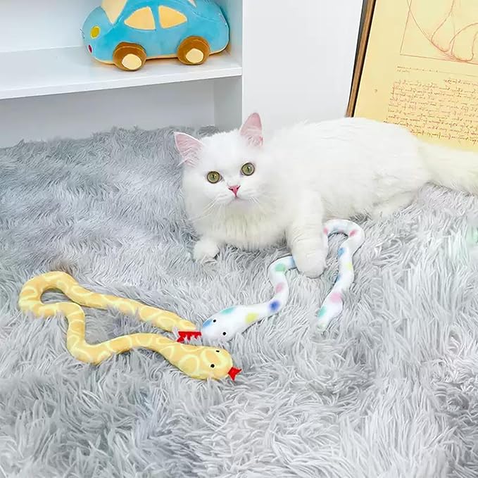 Andiker 2PCS Snake Cat Toys, 23.6 Inches Long Realistic Snake Shape Cat Plush Toy with Bite-Resistant Fabric Interactive Cats Toy for Indoor Cats to Bite Chew Keep Teeth Clean (Yellow&Green)