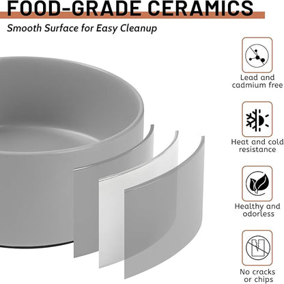 Ceramic Dog Bowls, Non Slip Dog Food and Water Bowl with Silicone Base, Heavy Duty Feeding Bowl for Small and Medium Dogs (Grey, 6 Inches)