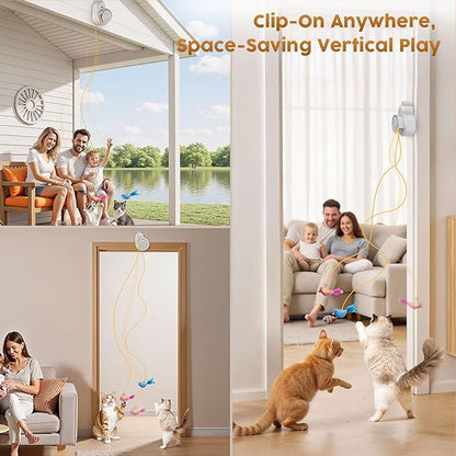 Interactive Cat Toys for Indoor Cats - Automatic Flying Bird Feather & Mouse Wand Enrichment Toy, Hands-Free or Handheld USB-Rechargeable Safe Play Chase Exercise for Bored Kittens and Adult Cats