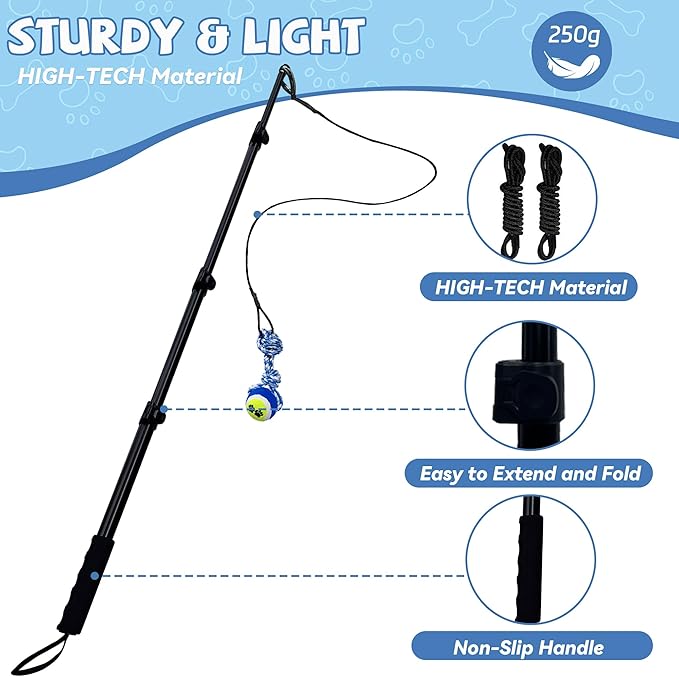 Flirt Pole for Dogs, Interactive Toys Tug-of-war for Dogs, Four-Section Retractable Adjustable Length, Chase Toys with Rope Chewing Sticks, for Outdoor Exercise & Training