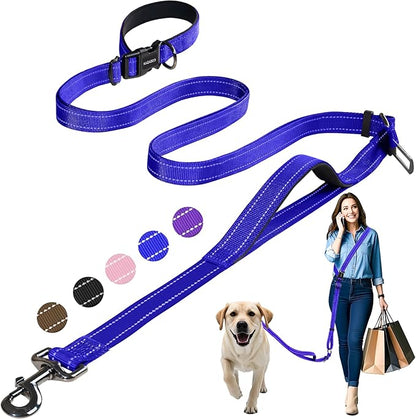 Kazazoo Hands-Free Dog Leash with Adjustable Length 6-9FT + Dual Padded Handles Reflective Safety for Walking, Jogging & Training | Suitable for Medium to Large Dogs & Puppies Blue-L