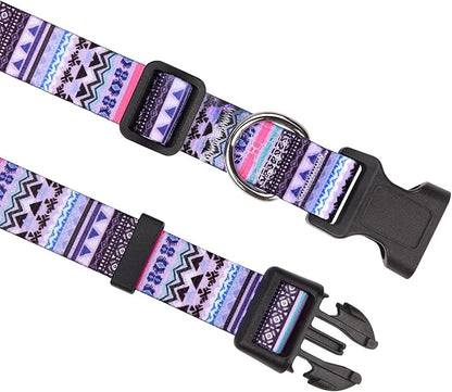 Dog Collar with Bohemia Floral Tribal Geometric Patterns - Soft Ethnic Style Collar Adjustable for Small Medium Large Dogs(Purple Bohemia,XS)
