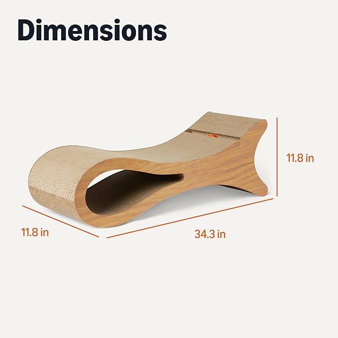 Amazon Basics Cat Scratcher Post Cat Scratcher Lounge Bed for Indoor Cats Bed Shaped Post Pad with Interactive Ball Toy & Catnip, FSC-Certified, 34.3 x 11.8 x 11.8 in, Wooden Color