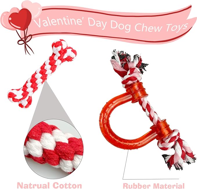 Vehomy 3Pcs Dog Valentine's Day Toys Dog Rope Toys for Dog Teeth Cleaning I Shape Heart Shape U Shape I Love You Valentine's Day Cotton Rope Puppy Chewing Toys for Small Medium Pet Dogs