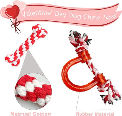 Vehomy 3Pcs Dog Valentine's Day Toys Dog Rope Toys for Dog Teeth Cleaning I Shape Heart Shape U Shape I Love You Valentine's Day Cotton Rope Puppy Chewing Toys for Small Medium Pet Dogs