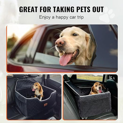 VEVOR Dog Car Seat, Waterproof Dog Booster Seat for Car with Side Handles and a Storage Pocket, Clip-On Safety Leash and PP Cotton Filling, Vehicle Bed for Small Dogs up to 25lbs, Gray