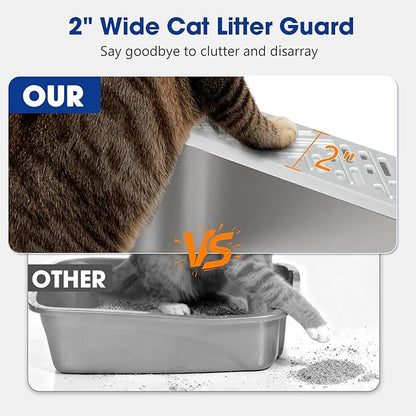 2 Pack Stainless Steel Litter Box with Lid, Kitten Metal Cat Litter Boxes High Sided Enclosed for Small Cat and Injured Cats Rabbit, Anti-Urine Leakage | Non-Stick Bottom & Includes Scoop
