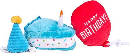 ZippyPaws Birthday Box - Dog Squeaky Toys to Keep Them Busy, Funny Food Plush for Small, Medium, & Large Dogs, Cute Stuffed Puppy Toy & Hat, Pet Products, Gift for Dogs of All Breeds - 3-Pack