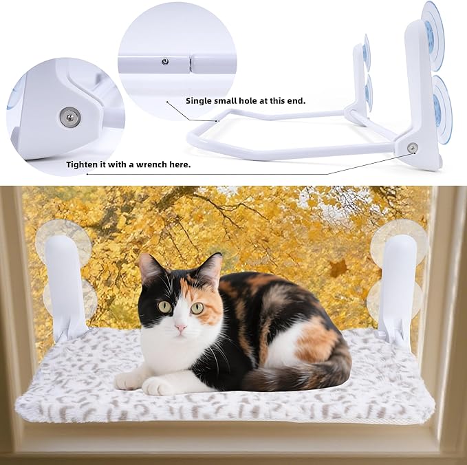 Cat Window Perch, Cordless Foldable Cat Hammock Bed with 4 Suction Cups, Embeded Machine Washable Bed for Indoor Cats, Strong Metal Frame Holds 40lbs (Leopard Print)