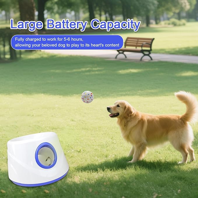 Dog Ball Thrower Launcher, Automatic Ball Launcher for Dogs, 3 Adjustable Distance Settings, Indoor Outdoor Interactive Dog Toys, with 3 2.3-inch Balls, Small/Medium Sized Dog Thrower