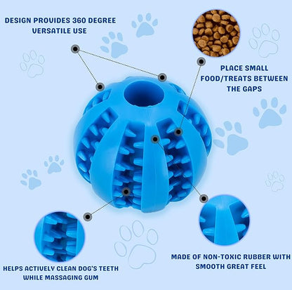 2 Pcs Non-Toxic Rubber Dog Toy Ball, 2.75 inch Durable & Tough Rubber Dog Treat Dispensing Puzzle Ball Chew Toy & IQ Training Toy for Small & Medium Sized Dogs (Blue & Turquoise)