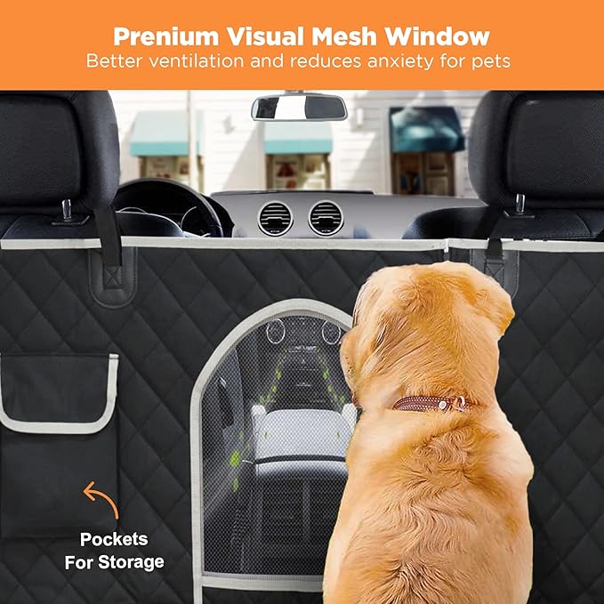PetsN'all Durable Dog Car Seat Cover to Protect from Scratches, Dirt, Hair and Other Messes, Easy to Clean, 100% Waterproof, Washable, Nonslip, with Mesh Window for Cars Trucks and SUVs Black