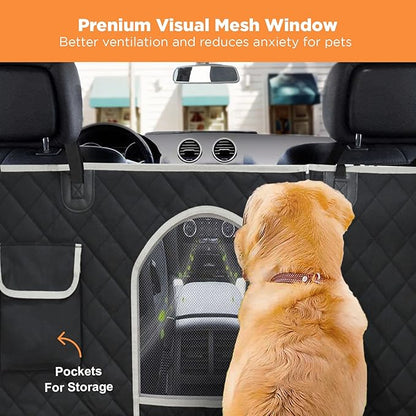 PetsN'all Durable Dog Car Seat Cover to Protect from Scratches, Dirt, Hair and Other Messes, Easy to Clean, 100% Waterproof, Washable, Nonslip, with Mesh Window for Cars Trucks and SUVs Black