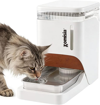 ZOMISIA Gravity Cat Water Dispenser 6L with Stainless Steel Bowl, Automatic Water Bowl Dispenser for Cats, 1.6 Gallon Pet Waterer 100% BPA Free, White