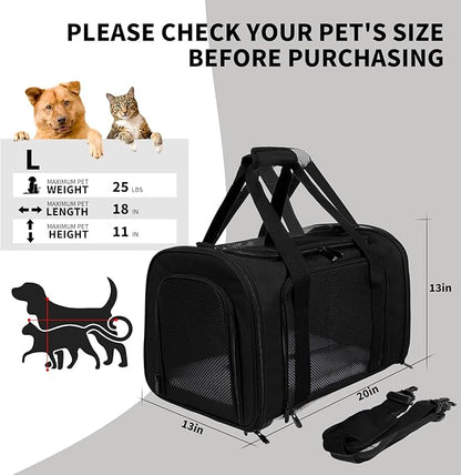 Carriers Soft-Sided Pet Carrier for Medium Large Cats Dogs Under 35Lbs,Breathable Mesh Ventilation Design,Airline Approved Cat Carrying Case(X-Large,Black)