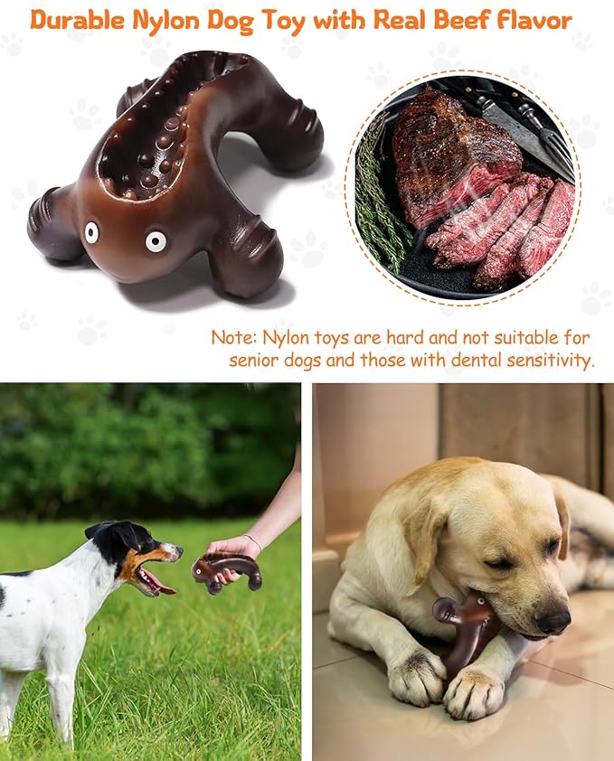 Dog Toys for Aggressive Chewers Large Medium Breed Dogs, Interactive Treat Fillable Enrichment Chew Toy, Indestructible Long Lasting Nylon Teething Bones