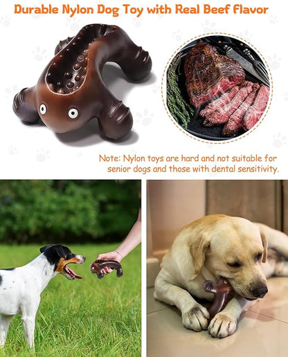 Dog Toys for Aggressive Chewers Large Medium Breed Dogs, Interactive Treat Fillable Enrichment Chew Toy, Indestructible Long Lasting Nylon Teething Bones