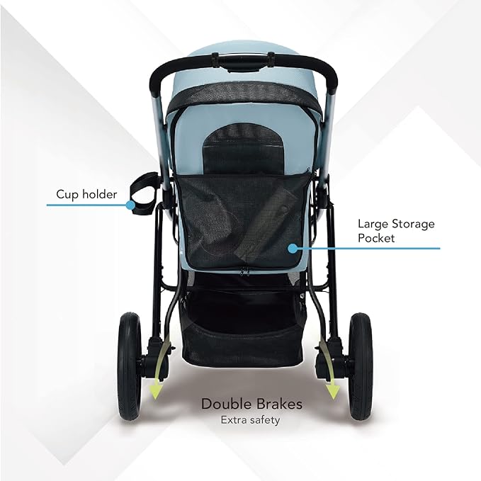 ibiyaya The Beast Pet Jogging Stroller for All Terrains, 3-Wheel Dog Carrier with Double Breaks, Zipperless Large Stroller for Running & Hiking, Multiple Small Dogs, Medium Dogs, or Cats (Flash Grey)