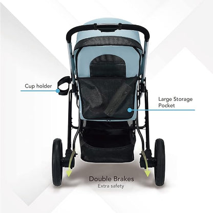 ibiyaya The Beast Pet Jogging Stroller for All Terrains, 3-Wheel Dog Carrier with Double Breaks, Zipperless Large Stroller for Running & Hiking, Multiple Small Dogs, Medium Dogs, or Cats (Flash Grey)