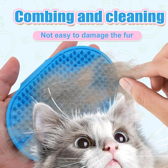 4pcs Cat Self Grooming Brush, TPR Cat Face Scratcher Adjustable Pet Hair Massage Combs Artifact for Climbing Frames & Table Legs, Short/Long Hair Cats & Kittens Interactive Toy (Pink, Blue)