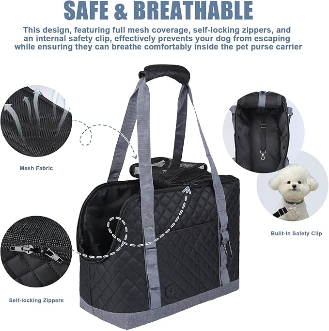 Dog Purse Carrier for Small Dogs, Soft Sided Pet Carrier with Pockets, Foldable Dog Carrier Purse for Puppy, Rabbit, Cat, Washable Breathable Pet Carrier, Dog Carrier Bag for Outdoor Shopping Travel