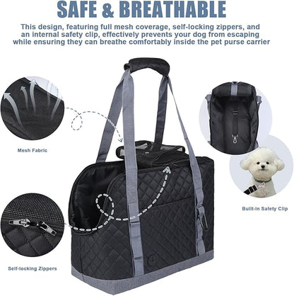 Dog Purse Carrier for Small Dogs, Soft Sided Pet Carrier with Pockets, Foldable Dog Carrier Purse for Puppy, Rabbit, Cat, Washable Breathable Pet Carrier, Dog Carrier Bag for Outdoor Shopping Travel