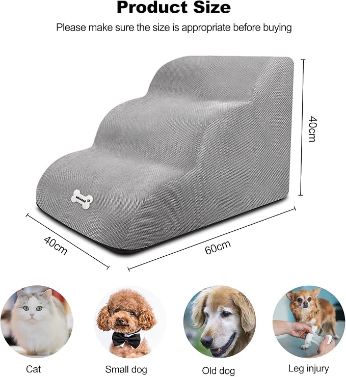 Dog Stairs, Soft Comfortable Pet Stairs with Washable & Zippered Cover, Easy Climb Dog Ramp Steps, Dog Ramps for Sofa Bed(Light Brown)