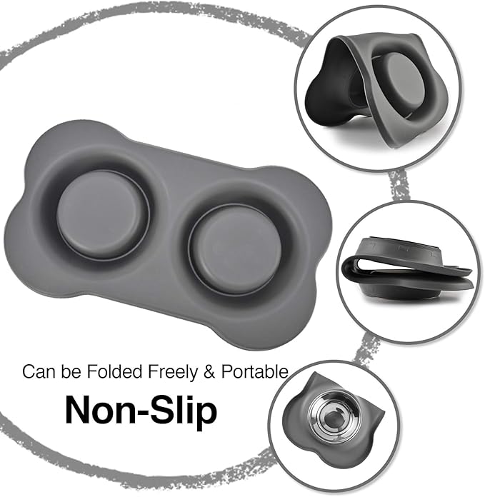 Dog Bowls 2 Stainless Steel Bowl for Pet Water and Food Feeder with Non Spill Skid Resistant Silicone Mat for Pets Puppy Small Medium Cats Dogs