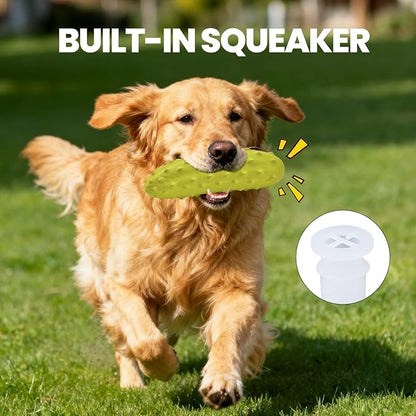 Tough Squeaky Dog Toys, Durable Dog Chew Toy with Natural Rubber, Teething Toys for Medium Large Breeds, Cucumber Pickle Shape, Yellow