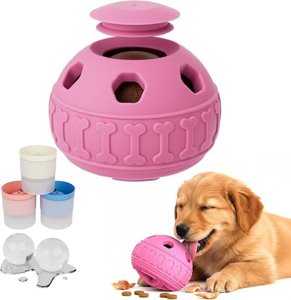 Frozen Treat Dispensing Dog Toys, Enrichment Licking & Puzzle Feeder, Sturdy Rubber Interactive Dog Toys, Dog Chew Toy for Happy, Cool Pups - Reduces Anxiety, Easy to Clean (Pink)