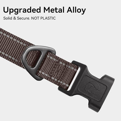Joytale Reflective Dog Collar, Soft Neoprene Padded, Metal D-Ring, Nylon Pet Collar Adjustable for Puppy and Small Dogs, Brown, XSmall
