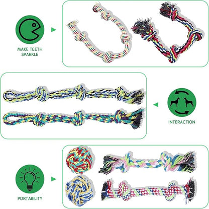 12 Pack Dogs Rope Toys for Large/Medium/Small Aggressive Chewers, Tough Cotton Dental Rope Toys Kit, Heavy Duty Dog Tug of War Toy for Chewing, Playing, Teething, Teeth Cleaning, Tossing and Catching