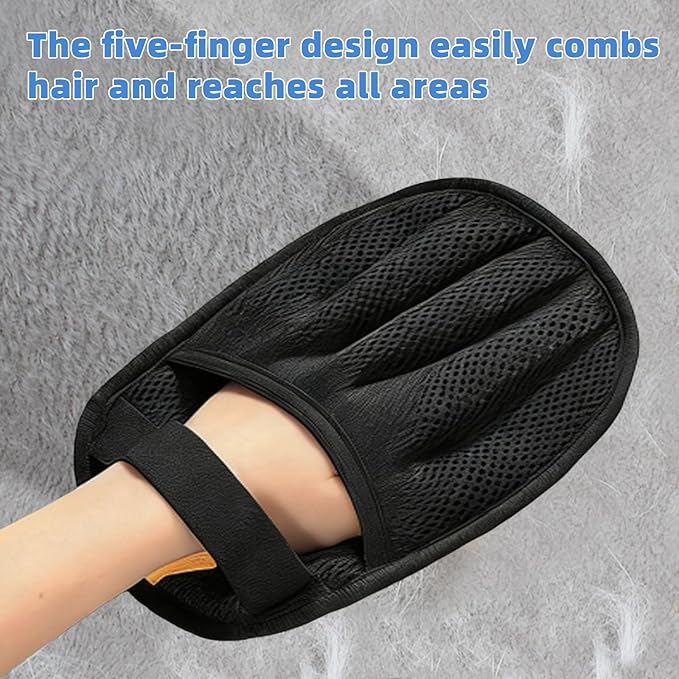 Pet Hair Removal Glove for Laundry, Magic Grooming Brush for Dogs Cats, Electrostatic Hair Remover Tool with Five-Finger Design for Couch, Carpet, Clothing, Car Seat Black